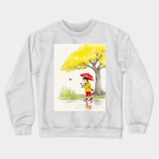 kid playing in water puddles. Crewneck Sweatshirt